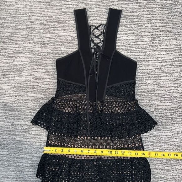 New Self-Portrait Lace Up Plunging V Ruffle Mini Dress Black Size 4 - Picture 12 of 16